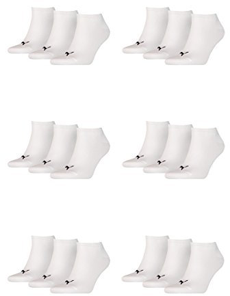 PUMA 18 Paar Sneaker Invisible Socken Gr. 35-49 Unisex für Damen Herren Füßlinge, Farbe:300 - white, Socken & Strümpfe:35-38