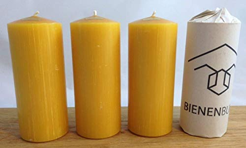BienenBude I Bienenwachskerzen I 4 Stück 15 x 6 cm I Handgefertigte Stumpenkerzen I Direkt vom Imker