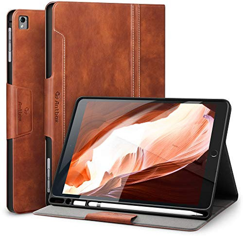 Antbox iPad 9.7 Zoll 2018/2017 Hülle mit Pencil Halter Auto Schlaf/Wach Funktion PU Ledertasche Schutzhülle Smart Cover für iPad 9.7 Zoll 2018/2017 - Braun