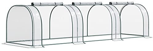 Outsunny Serre de Jardin Mini Serre Tunnel Serre à tomates 3,5L x 1l x 0,8H m 3 Portes zippées bâche PVC Transparent métal époxy Vert