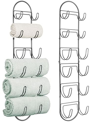 mDesign 2er-Set Handtuchhalter zur Wandmontage – Handtuchablage aus Metall – schickes Badzubehör – auch für das Gäste-WC geeignet – dunkelgrau