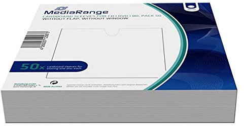 MediaRange 50 Papiertaschen Karton ohne Fenster ohne Lasche für je 1 BD/CD/DVD weiß
