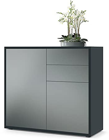 Vladon Cajonera Ben, Cómoda con 2 Puertas y 2 Cajones Negro Mate/Grafito Satinado (79 x 74 x 36 cm)