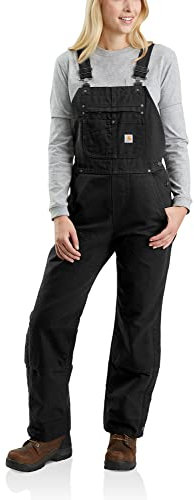 Carhartt Damen Isoliertes Lätzchen, lockere Passform, Gewaschene Ente Arbeitsoverall, Schwarz, X-Large