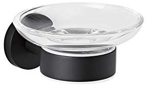 Milano Nero Modern Round Wall Mounted Bathroom Glass Soap Dish Black Holder