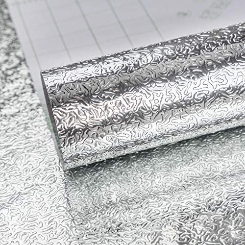 TOTIO Aluminum Foil Kitchen Stove Stickers Silver 16 x 118 Self Adhesive Vinyl Film Shelf Liner Metallic Feel Sticky Wallpaper Peel and Stick Wallpaper Sticky Plastic Stainless Steel Contact Paper