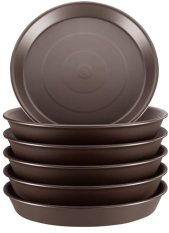 GROWNEER 6 Packs 21 CM Plant Saucer Plant Drip Trays, Plastic Plant Trays for Pots, Heavy Duty Pot Drip Trays for Indoors Outdoor Flower Planters, Brown