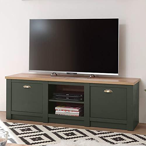Landhaus Fernsehtisch TV Lowboard in grün mit Wotan Eiche, /H/T: 152/51/45cm