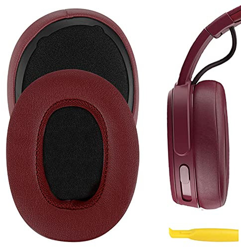 Geekria QuickFit Protein Leather Replacement Ear Pads for Skullcandy Venue Wireless ANC Headphones Earpads, Headset Ear Cushion Repair Parts (Deep Red)