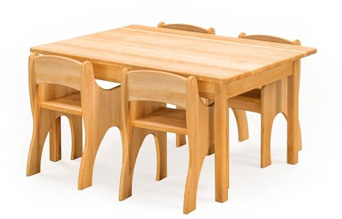 BioKinder Kindersitzgruppe Tischgruppe Levin 5-TLG. Set mit Tisch und 4 Stühlen mit Armlehnen zertifiziertem Bio-Massivholz Erle.