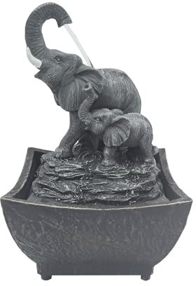 Nature's Mark 7.5 Playing Elephant & Baby Elephant Tabletop Water Fountain (with Adapter)