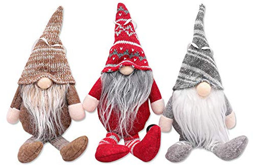 REYOK 3pcs Weihnachtswichtel Häkeln Plüsch Stehend Weihnachts Stoff Zwerge Wichtel Weihnachtsbaumschmuck Fenster Tür Set Kamin Weihnachtsdeko