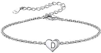 Silvora Armbänd mit Buchstaben Anhänger S925 Silber Alphabet D Brief Armbändn Damen Fußkettchen mit Deinem Wunschbuchstaben 16cm+5cm
