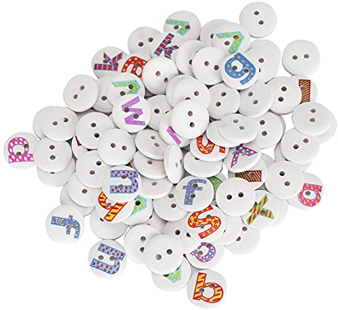 Knöpfe 200Pcs Knöpfe für Handwerk 15mm/0.6inch Nähen Knöpfe Holzknöpfe mit englischen Buchstaben Malerei Dekoration für Kleidung Handwerk Craft
