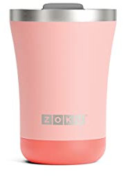 Zoku Pulverbeschichteter Trinkbecher, Premium-Edelstahl und vakuumisoliert, speziell drehbarer Deckel für Trinken und Strohhalm, 355 ml, Korallenrot