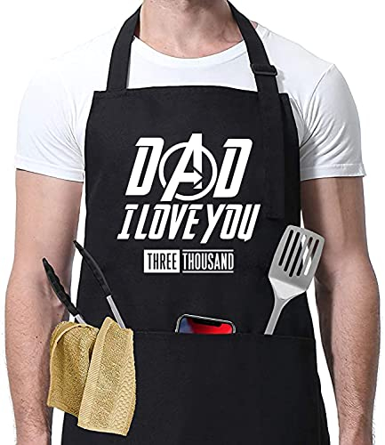 XBPDMWIN Vatertagsschürze für Papa – I Love You 3000 Marvel Fans Schürze, Grillschürze für Papa