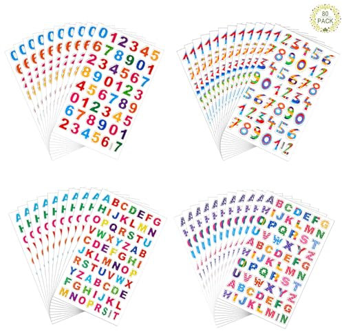 Boisbresil 80 Blätter Buchstaben Aufkleber Glitzer Buchstaben Sticker Bunte Alphabet-Aufkleber Glitter Alphabet Sticker A bis Z Buchstaben Aufkleberbogen Selbstklebend für Scrapbooking