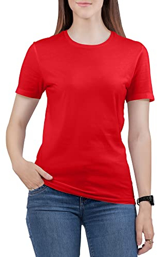 Love My Fashions Women's Round Neck Short Sleeves Plain Cotton T-Shirt Red