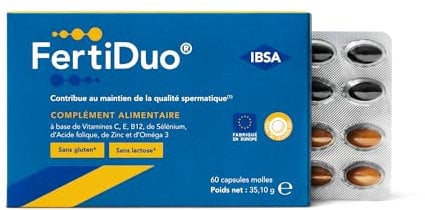 FertiDuo - Complément Alimentaire, Contribue au Maintien de la Qualité Spermatique - Vitamines C, E, B12, Sélénium, Acide Folique, Zinc, Oméga 3 - Fertilité Homme - 60 Capsules (30 Jour + 30 Nuit)