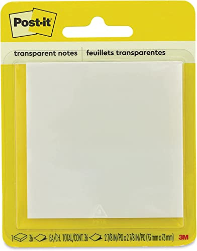 Post-it Transparent Sticky Notes: 2-7/8 in. Width (Transparent) / 36-Sheets per pad / 1-Pack | 73mm x 73mm, Allows you to See Through Annotation or Highlight Specific Content, Ideal for Craft Projects
