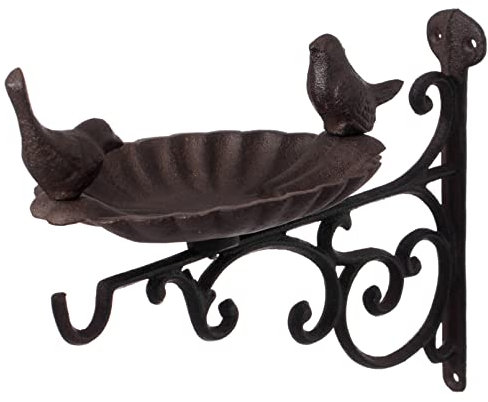 Gardenised QI004530, Bronze Outdoor Garden Wall Mounted Hanging Iron Bird Bath and Feeder Decor