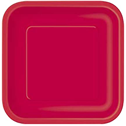 Trimming Shop Platos de Postre Cuadrados Resistentes de 9 Pulgadas, Platos de Color Rojo rubí de 23 cm, Paquete de 14 unidadesde Papel temática