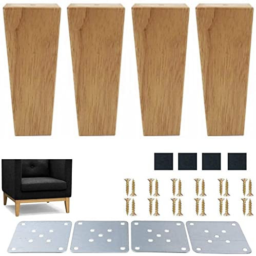 OWIEN Möbelfüße Set of 4 Solid Wood Furniture Legs, Square Oak Furniture Feet, TV Cabinet Legs, Trapezoid Replacement Sofa Feet, for Dresser, Coffee Table, Bed, Ottoman, Wood Colour (Size : 8cm/3.2)