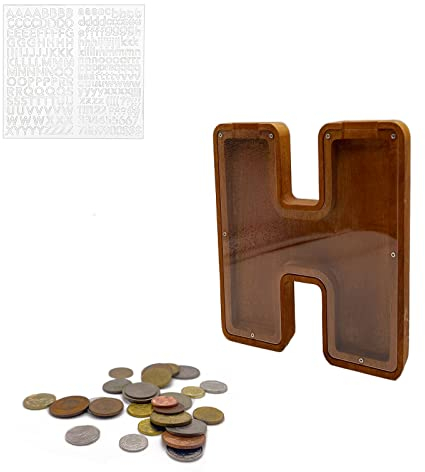 MEDOYOH Groß H Spardose Holz Buchstabe, 23CM/9IN Buchstaben Spardose Holz Alphabet Sparbox Münzen Sparschwein Hochzeit für Erwachsene Kinder Geburtstagsgeschenk