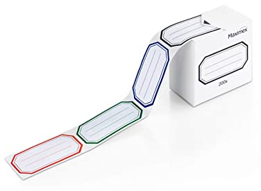 Maximex wasserlösliche Haftetiketten mit Spender, 200er, zum Beschriften von Tiefkühlkost & Einmachgläsern, selbstklebend, rückstandfrei ablösbar, wischfest, Etikette je 7x4,5 cm
