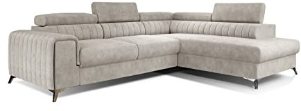 ALTDECOR Ecksofa rechts mit Schlaffunktion und Bettkasten mit Gasdruckfeder, Polstercouch in L-Form rechts angeordnet, rückenecht gepolstert, ideal als Gästebett - LAUREN 276x191x90 cm Beige