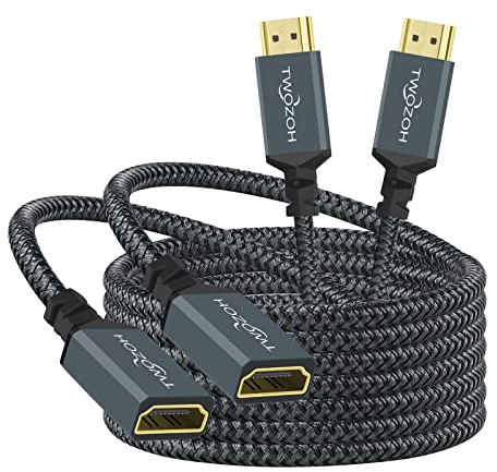 Twozoh Lot de 2 Câbles d'extension HDMI 5M, rallonge HDMI 4K Mâle vers Femelle, Câble adaptateur HDMI 2.0 en nylon tressé compatible 4K@60Hz 3D HDR 2 Pièces