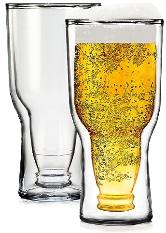 Doppelwandiges, isoliertes Bierglas, Set mit 57-482 ml, transparent, umgedrehtes Design, IPA-Becher für Gefrierschrank, gefrierbare Glaswaren, einzigartige Geschenke für Männer, Vater, Bierliebhaber