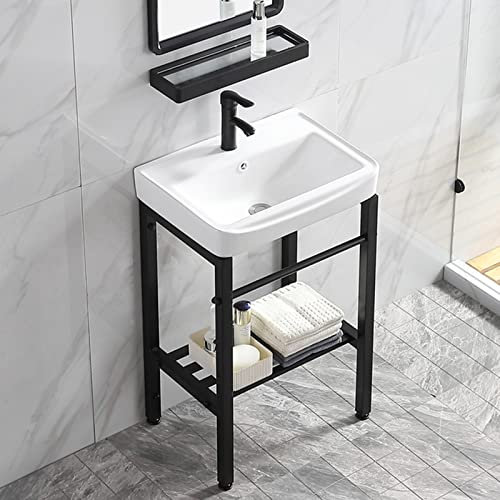 Fregadero con Patas Acero,Independientes Fregadero Multiusos con Grifo Mezclador Frío,Lavabo de Cerámica,portatil Fregadero Exterior Jardin Mueble Pila lavadero Apto para Interior y Exterior ( Color :