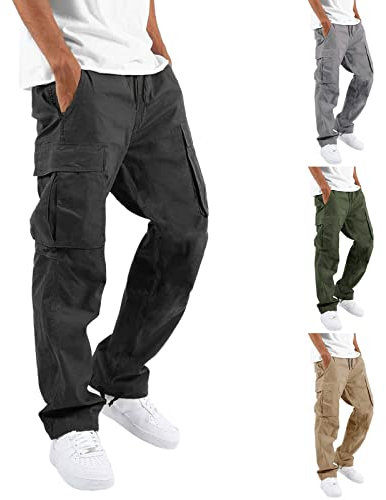 Pantalon Cargo de Travail pour Homme avec Ourlet Ouvert, Pantalon de Jogging léger et élastique, Pantalon Cargo Classique