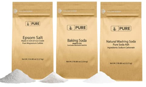 Pure Original Ingredients Baking Soda, Epsom Salt, Washing Soda Bundle (5 lb) Fine Powders, Homemade Laundry Detergent, Cleaning & More