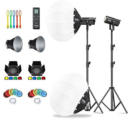GODOX SL200III Bi LED Video Light Twin Lights Set Video Light with Original Remote Control and Bowens Holder, 2.8 m Light Stand, Softboxes 5600 K CRI96+ Bluetooth Control for Photography Photo Studio