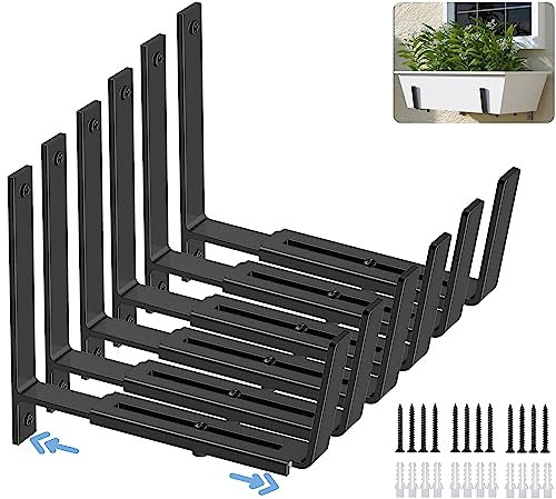 HFHOME Verstellbare Pflanzkastenhalterungen (15,2–31,8 cm), universell, robuste Metall-Blumenkasten-Wandbefestigungshaken für Balkon, Zäune, Terrasse & Garten, Schwarz, 6 Stück