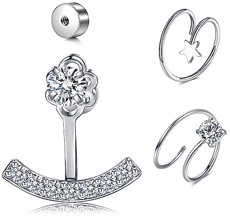 LAURITAMI Ohrpiercing Stabdicke 0.8mm Dünner Stab 6mm Ohr Piercings Silber Glitzer Edalstahl Lobe Piercing Ohrring