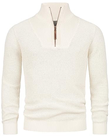 Indicode Herren INYassip Strickpullover mit Stehkragen und Reißverschluss | Klassischer Pullover für elegante und legere Outfits, Strickpullover, Herrenpullover, Freizeitpullover, Troyer für Männer
