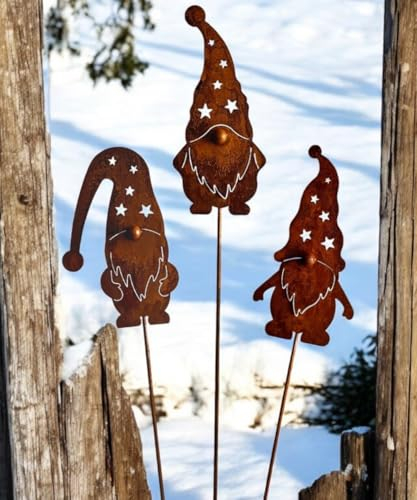 Terma Stahldesign XXL Rost Wichtel Winterzwerg Made in Germany Gartenstecker herbstdeko Outdoor Weihnachten stecker winterdekoblumenstecker Weihnachtswichtel roststecker Winter