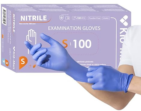 Kid-Man Guanti monouso 100 pezzi/scatola, guanti monouso viola S, guanti in nitrile senza polvere e senza lattice, guanti monouso in nitrile, guanti sterili monouso per il cuoco