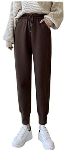 Gepolsterte und dicke Baumwollhose für Damen, mit Kordelzug, hohe Taille, lässige Hose, Curry, XX-Large