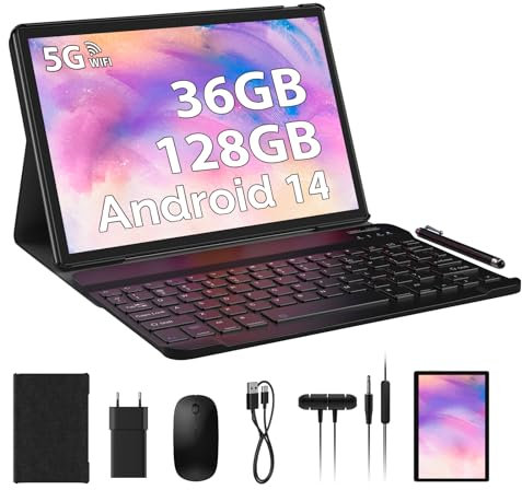 PIXPEAK Tablet 10 Pulgadas Android 14.0 con 5G WiFi Tablet, 36GB RAM+128GB ROM(1TB Ampliable), Octa Core 2.0 GHz Tableta, 8000mAh, 5MP+8MP, FHD, WLAN, Bluetooth, GPS, Tablet con Teclado ect (Gris)