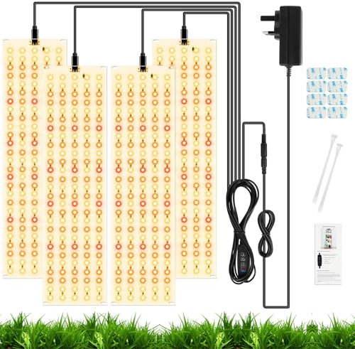 OFFCUP Grow Lights for Indoor Plants, 4pcs 5000K Full Spectrum LED Plant Light, 540 LEDs Plant Grow Light with Auto On/Off 3/9/12H Timer, 3 Modes, 10-Level Dimmable, Use for Indoor Growth