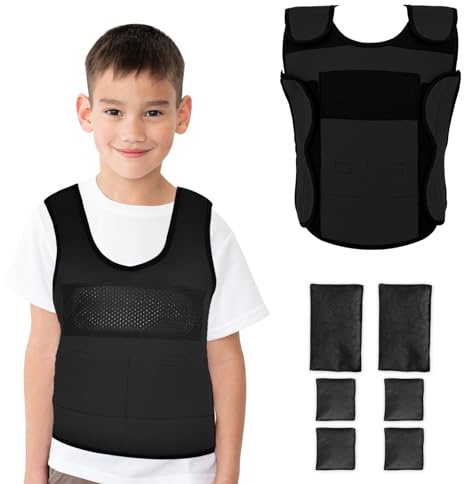 Weste für Kinder (Medium, ab 8 Jahren) Kompressionsweste für Kinder, inklusive 6 abnehmbaren Gewichten, Schwarz