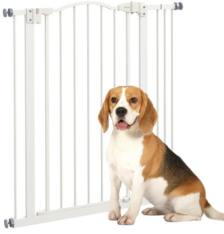 PawHut Pressure Fit Dog Stair Gate No Drilling Safety Gate Auto Close for Doorways, Hallways, 74-87cm Adjustable, 94cm Tall, White