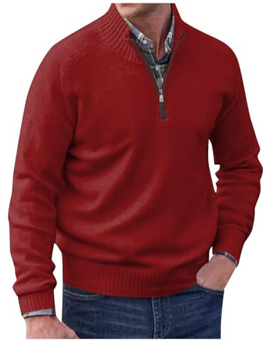 Rollkragenpullover Herren Langen Ärmeln Sweatshirts Rollkragen Mit Reißverschluss Einfarbig Pullis Hoodie Winter Tops Tshirts Wärme Hemd Langarmshirt Mode Sweater Freizeit Thermo Oberteil(#1 Red,3XL)