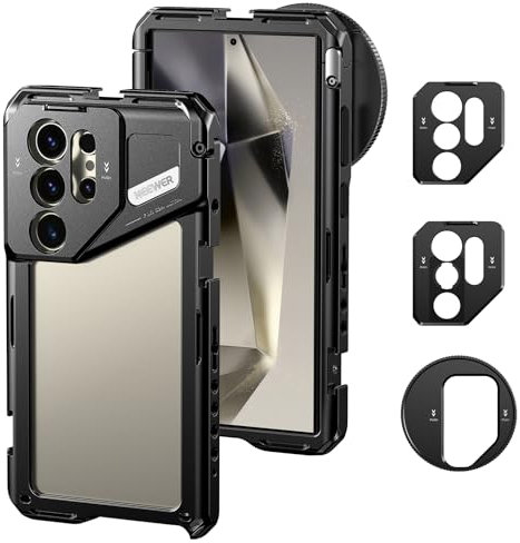 NEEWER S24 Ultra Handy Käfig Cage mit 67mm Filter Adapter 17mm hintere Objektiv Platine T Mount Objektivadapter Handy Videorig Stabilisator kompatibel mit Samsung Galaxy Moment T Serie Objektiv PA042