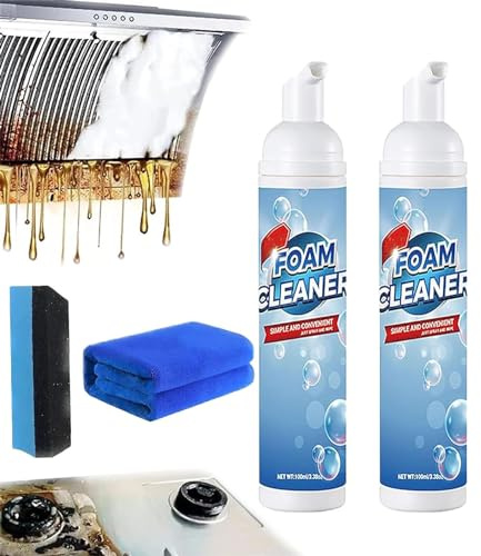 Rinse Free Foam Cleaner,Powerful Foam Cleaner,All Purpose Rinse Free Cleaning Spray,Kitchen Deep Cleaning Spray,Bubble Cleaner Foam Spray for Bathroom,Car,House (2 Pcs)