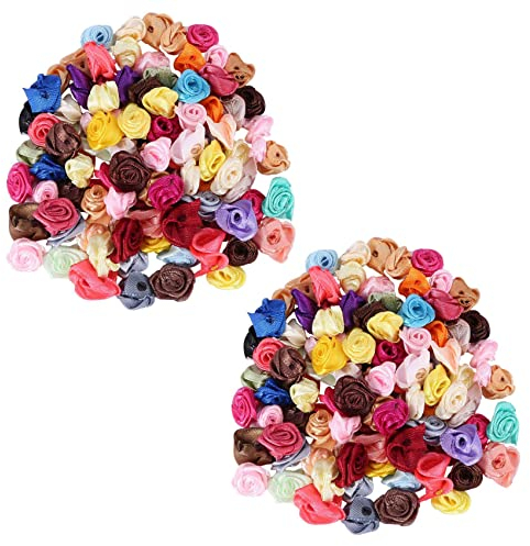 Evenden 200 Stueck/Lot Mini Handgemachte Satin Rose Ribbon Rosetten Stoff Appliques Fuer Naehzubehoer